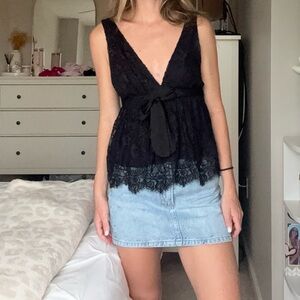 Free People Black Lace Tank Top